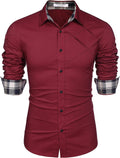 Plaid Collar Button Cotton Dress Shirt (US Only) Shirts COOFANDY Store Wine Red S