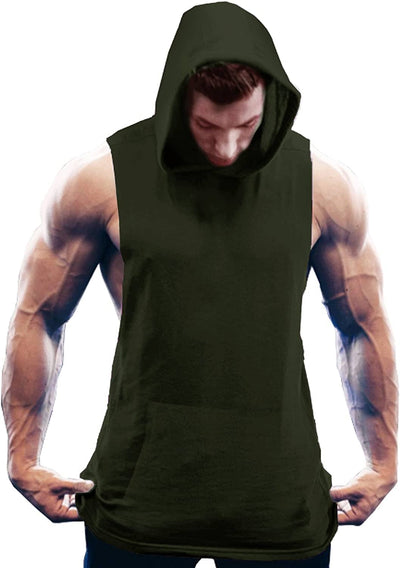 Workout Bodybuilding Muscle Sleeveless Hooded Tank Top (US Only) Tank Tops COOFANDY Store Oliver Green S 