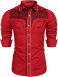 Embroidered Cowboy Button Down Shirt (US Only) Shirts COOFANDY Store Classic Wine Red S