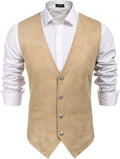 Solid Suede Leather Suit Vest (US Only) Vest COOFANDY Store Beige S