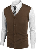 Casual Sleeveless Knitted Button Cardigan Vest (US Only) Vest COOFANDY Store Brown S