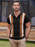 Vintage Stripe Short Sleeve Knitted Polo Shirt (US Only) Polos COOFANDY Store