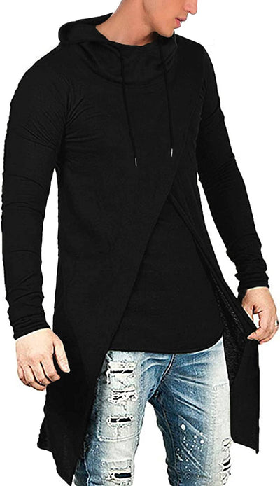 Long Length Cloak Cotton Pullover Hoodie (US Only) Hoodies COOFANDY Store Black XXL 