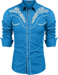 Embroidered Cowboy Button Down Shirt (US Only) Shirts COOFANDY Store Blue S
