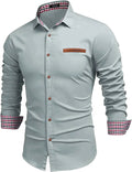 Casual Long Sleeve Button Denim Shirt (US Only) Shirts COOFANDY Store Grey Blue S