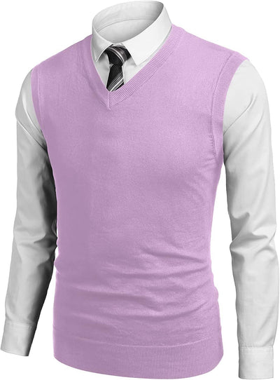 Solid V-Neck Sleeveless Knitted Vest (US Only) Vest COOFANDY Store Lavender M 