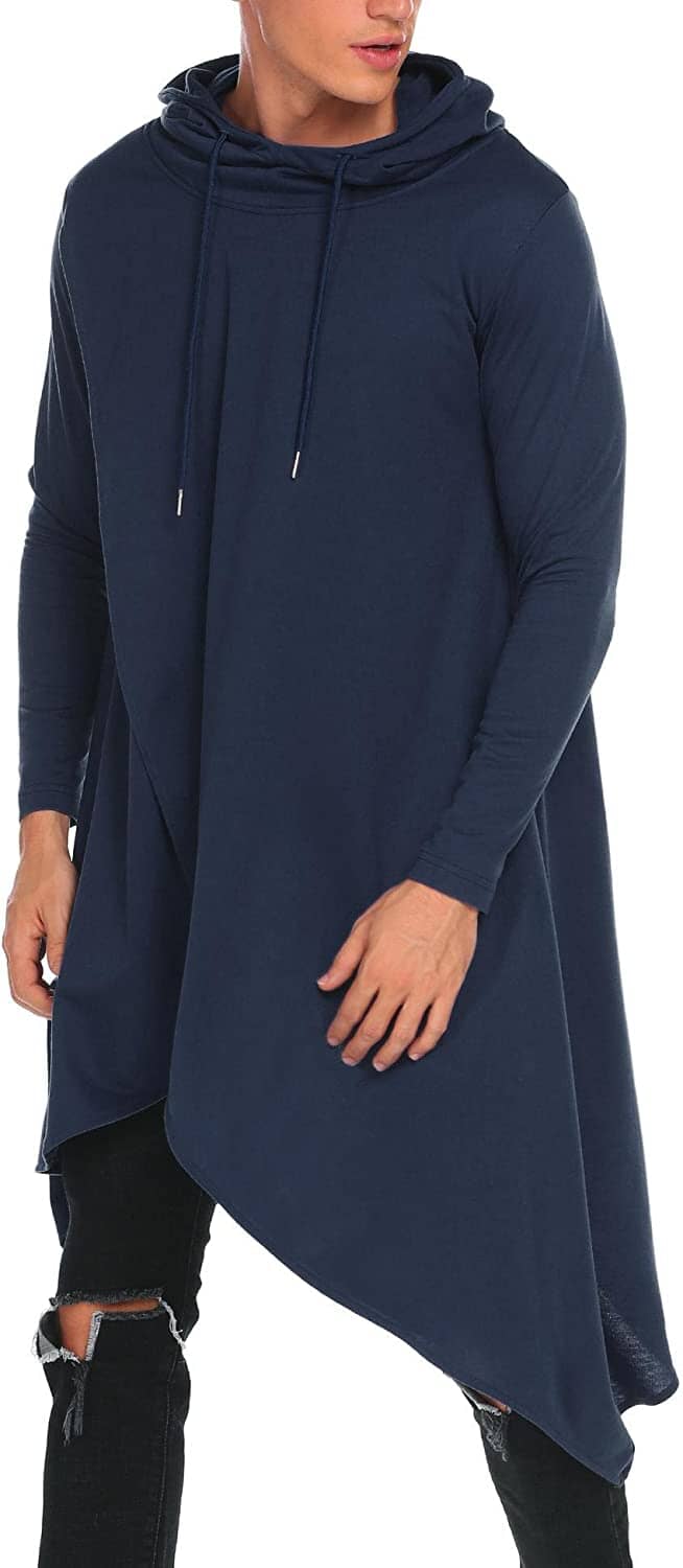 Casual Asymmetrie Hem Pullover Hooded Poncho Sweatshirt (US Only) Hoodies COOFANDY Store Navy Blue S 