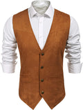 Solid Suede Leather Suit Vest (US Only) Vest COOFANDY Store Brown S