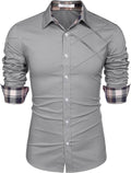 Plaid Collar Button Cotton Dress Shirt (US Only) Shirts COOFANDY Store Grey S