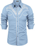 Embroidered Cowboy Button Down Shirt (US Only) Shirts COOFANDY Store Light Blue S