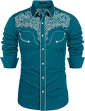 Embroidered Cowboy Button Down Shirt (US Only) Shirts COOFANDY Store Dark Blue S