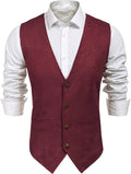 Solid Suede Leather Suit Vest (US Only) Vest COOFANDY Store Wine Red S