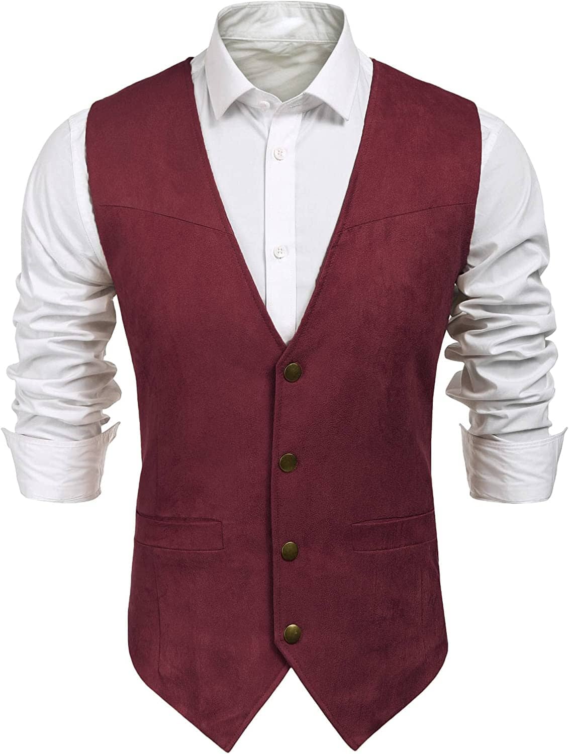 Solid Suede Leather Suit Vest (US Only) Vest COOFANDY Store Wine Red S 