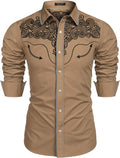 Embroidered Cowboy Button Down Shirt (US Only) Shirts COOFANDY Store Khaki S