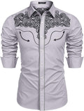 Embroidered Cowboy Button Down Shirt (US Only) Shirts COOFANDY Store Gray S