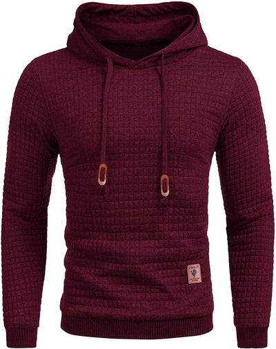 Gym Drawstring Plaid Jacquard Hoodie (US Only) Fashion Hoodies & Sweatshirts COOFANDY Store Wine Red S 