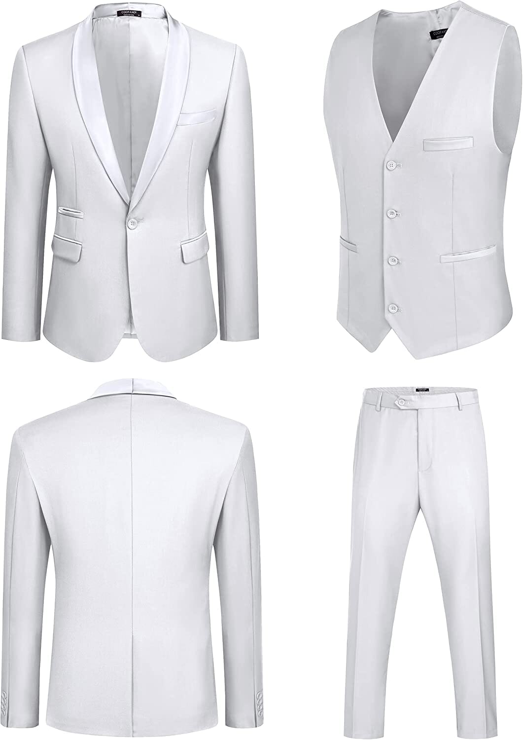 4 Pieces Suit Shawl Lapel Tuxedo Slim Fit Set (US Only) Suit Set COOFANDY Store 