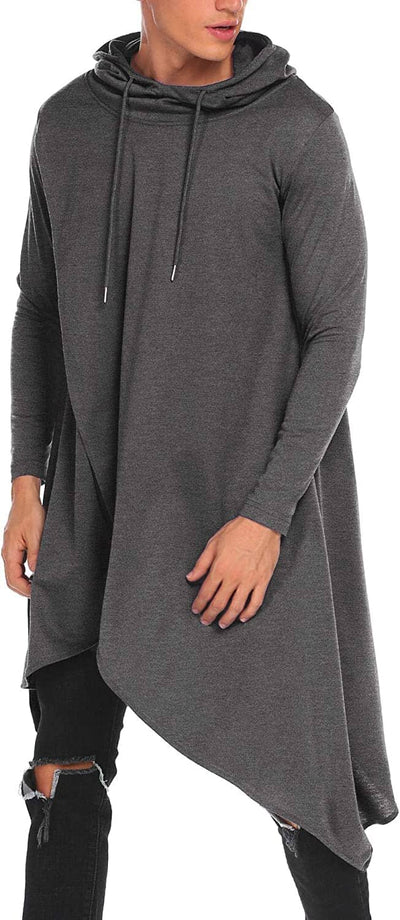 Casual Asymmetrie Hem Pullover Hooded Poncho Sweatshirt (US Only) Hoodies COOFANDY Store Dark Gray S 