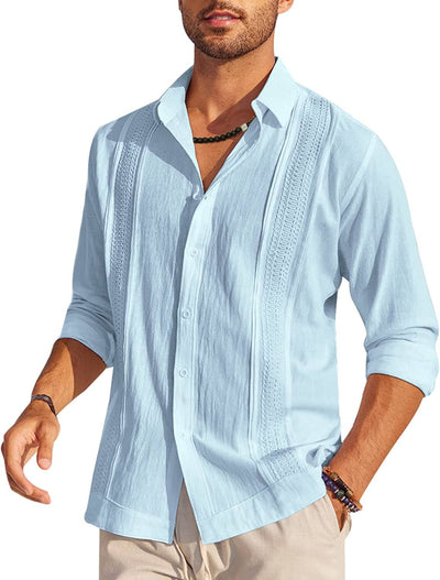 Cotton Beach Button Down Long Sleeve Shirt (US Only) Shirts Coofandy's Clear Blue S 