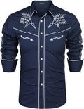 Western Cowboy Embroidered Button Down Cotton Shirt (US Only) Shirts COOFANDY Store Blue S