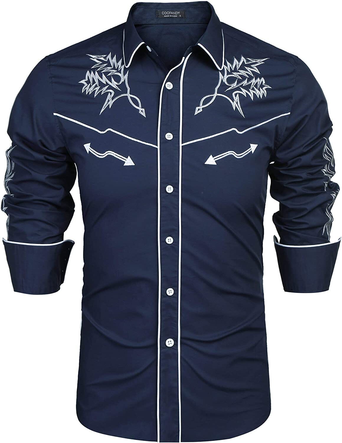 Western Cowboy Embroidered Button Down Cotton Shirt (US Only) Shirts COOFANDY Store Blue S 