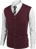 Casual Sleeveless Knitted Button Cardigan Vest (US Only) Vest COOFANDY Store Wine Red S