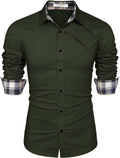 Plaid Collar Button Cotton Dress Shirt (US Only) Shirts COOFANDY Store Army Green S