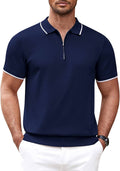Classic Zipper Short Sleeve Polo Shirt (US Only) Polos COOFANDY Store Navy Blue S