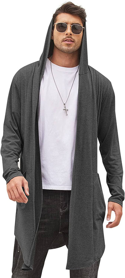 Long Hooded Shawl Collar Overcoat with Pockets (US Only) Sweaters Coofandy's Dark Gray S 
