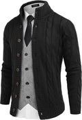 Coofandy Cardigan Cable Knitted Button Down Sweater (US Only) Sweaters COOFANDY Store Black S