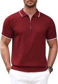 Classic Zipper Short Sleeve Polo Shirt (US Only) Polos COOFANDY Store Wine Red S