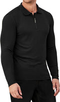 Long Sleeve Quarter Zip Polo Shirts (US Only) Polos COOFANDY Store Black S