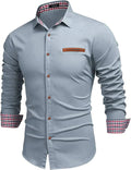 Casual Long Sleeve Button Denim Shirt (US Only) Shirts COOFANDY Store Light Grey S