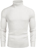 Slim Fit Knitted High Neck Pullover Sweaters (US Only) Sweaters COOFANDY Store White S