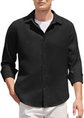 Casual Waffle Button Down Wrinkle Free Shirt (US Only) Shirts COOFANDY Store Black S
