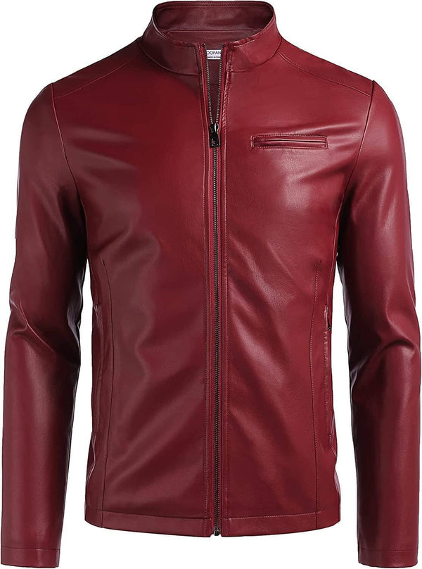 Motorcycle Leather Lightweight Jacket Coat (US Only) Jackets COOFANDY Store Wine Red S