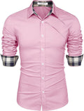 Plaid Collar Button Cotton Dress Shirt (US Only) Shirts COOFANDY Store Light Pink S