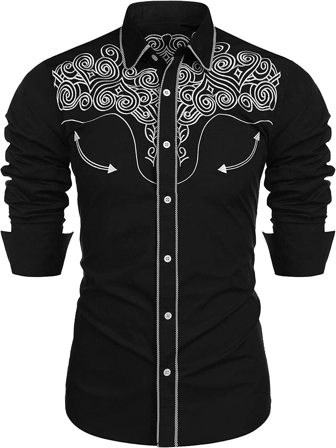 Embroidered Cowboy Button Down Shirt (US Only) Shirts COOFANDY Store Classic Black S 