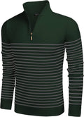 Striped Zip Up Mock Neck Pullover Sweaters (US Only) Sweaters COOFANDY Store Dark Green S