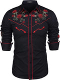 Western Cowboy Embroidered Button Down Cotton Shirt (US Only) Shirts COOFANDY Store Black (Rose) M