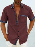 Coofandy Casual Plaid Collar Linen Style Shirt (US Only) Shirts coofandy Wine Red S