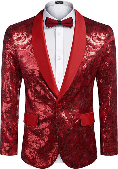 Shiny Sequins Blazer Floral Blazer (US Only) Blazer COOFANDY Store Red S 