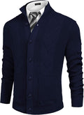 Casual Stand Collar Button Down Cardigan with Pockets (US Only) Cardigans COOFANDY Store Navy Blue S