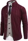 Coofandy Cardigan Cable Knitted Button Down Sweater (US Only) Sweaters COOFANDY Store Wine Red S