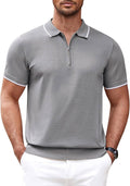 Classic Zipper Short Sleeve Polo Shirt (US Only) Polos COOFANDY Store Grey S