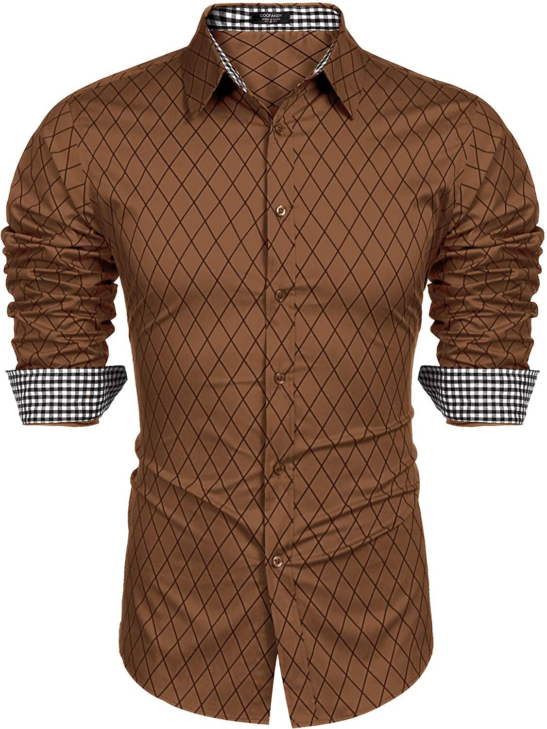 Business Long Sleeve Slim Fit Dress Shirt (US Only) Shirts COOFANDY Store Brown S 