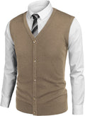 Casual Sleeveless Knitted Button Cardigan Vest (US Only) Vest COOFANDY Store Khaki S