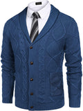 Shawl Collar Button Down Knitted Sweater with Pockets (US Only) Sweaters COOFANDY Store Blue S