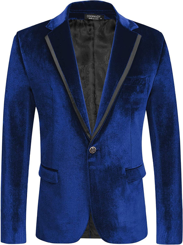 Velvet Slim Fit Solid One Button Blazer (US Only) Blazer COOFANDY Store Navy Blue S