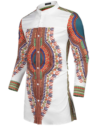 Casual Ethnic Graphic Long Shirt (US Only) Shirts COOFANDY Store 